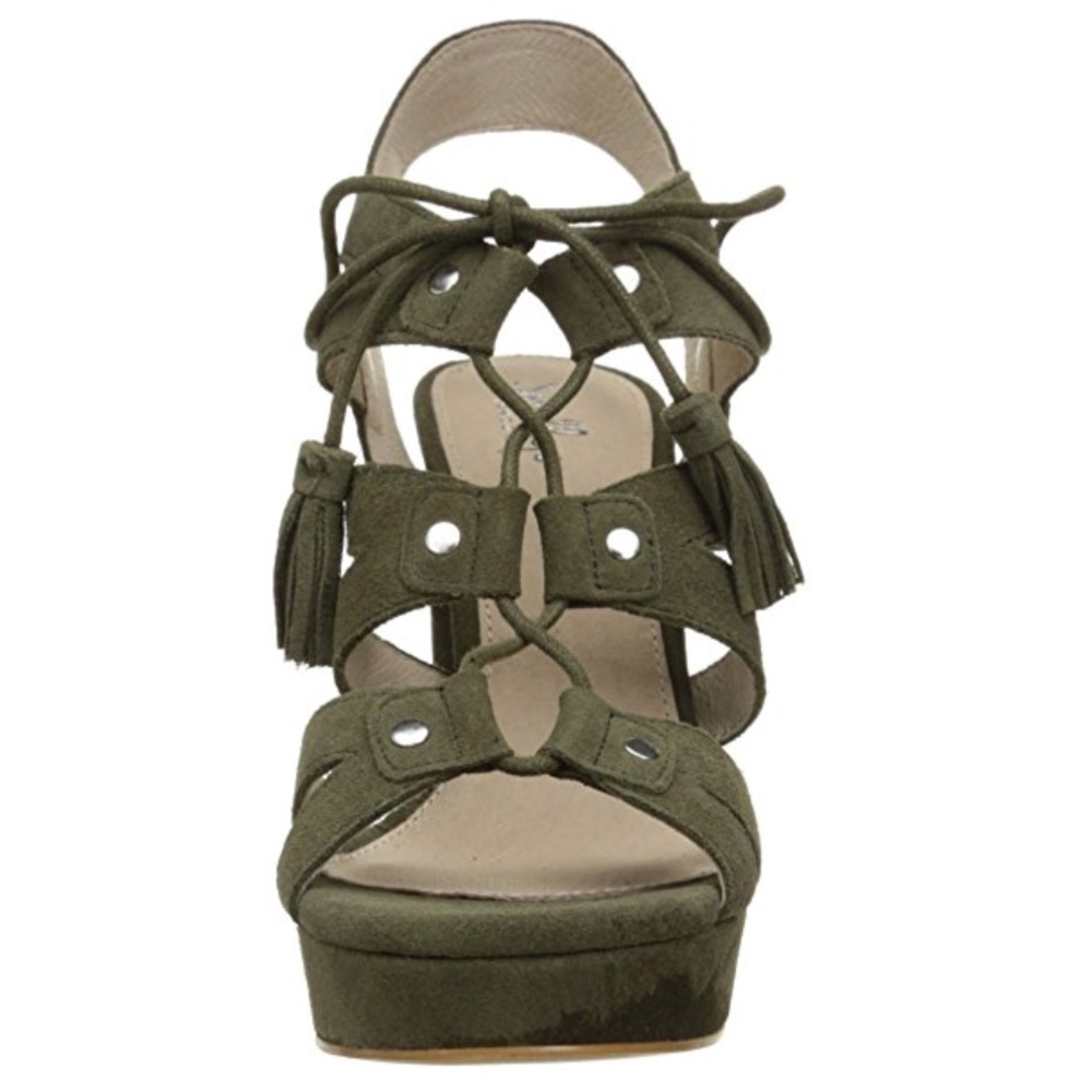 Military Green Chunky Heel Platform Ghillie Sandal - Picture 3 of 5